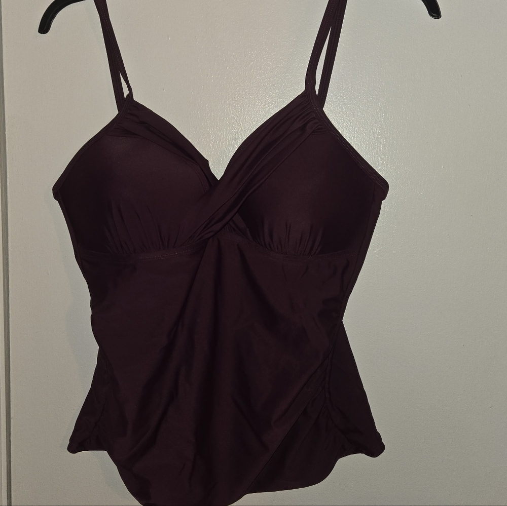 Plum Ruched Tankini Swim Top Size 10